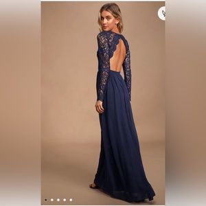 Navy Blue Lulu Laced Maxi Dress